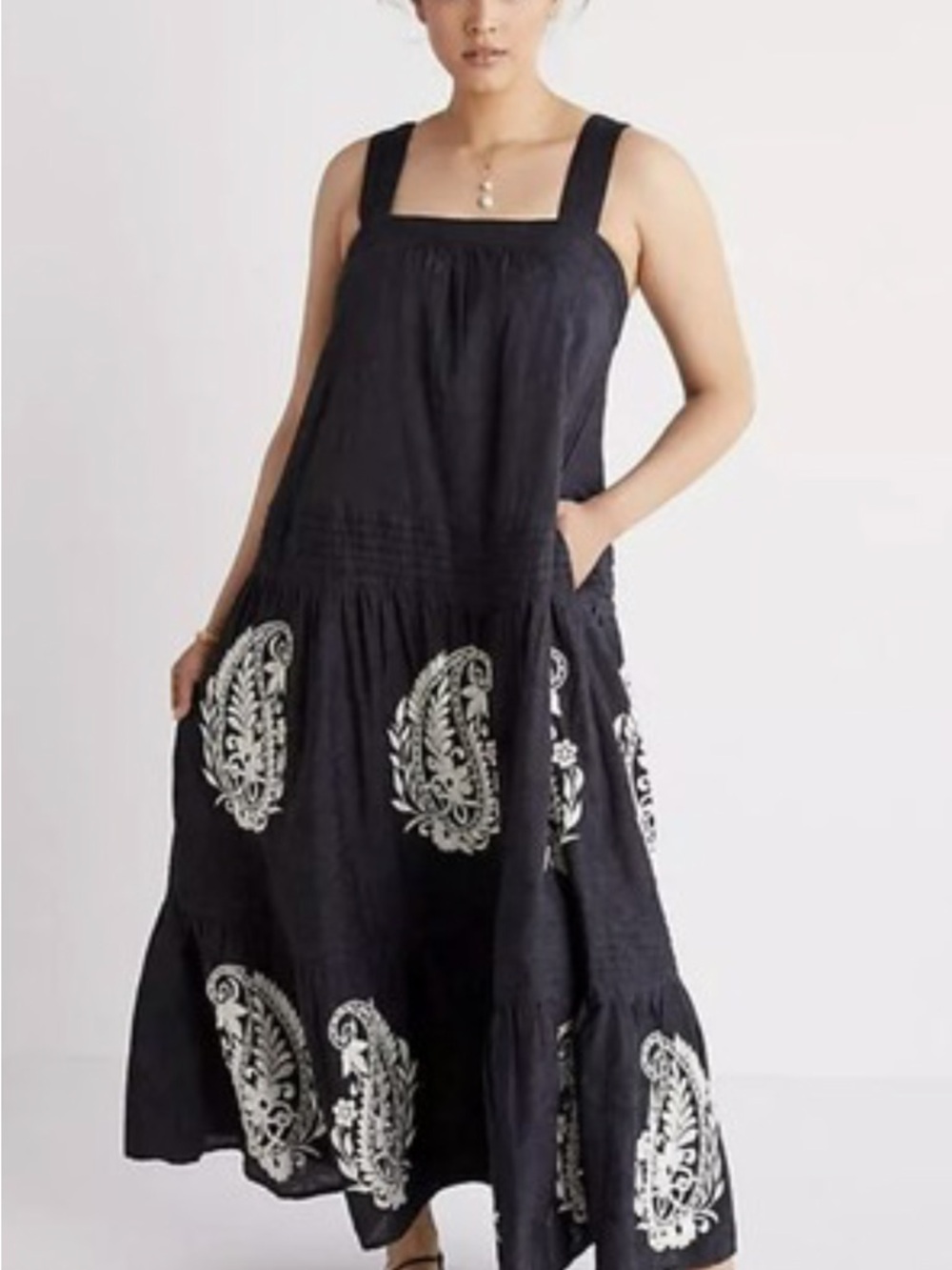 Anthropologie Felicity Embroidered Maxi Dress Size L Black M26